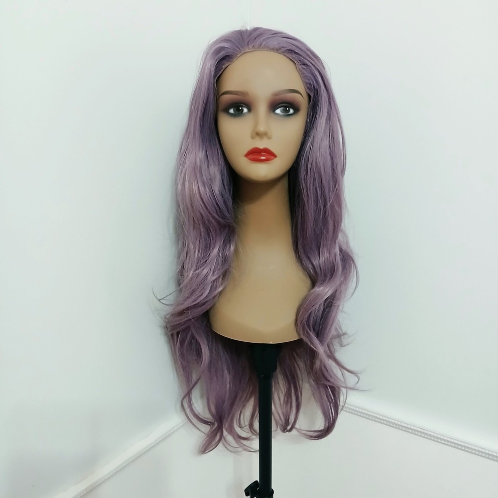 24 Inch Wavy Synthetic Swiss Lace Front Wig Lavender Purple EUC